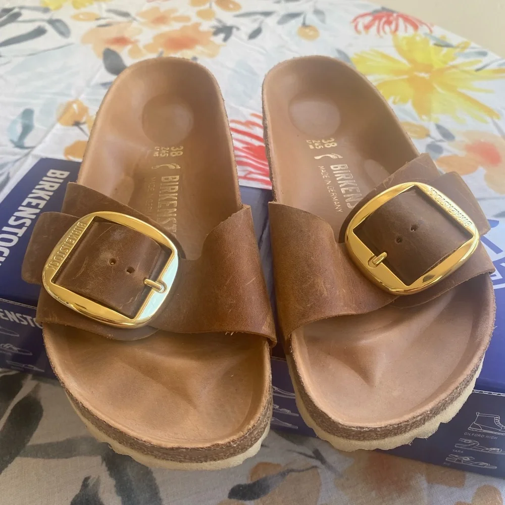 Birkenstock Madrid Big Buckle Sandals in Cognac - Picture 2 of 5